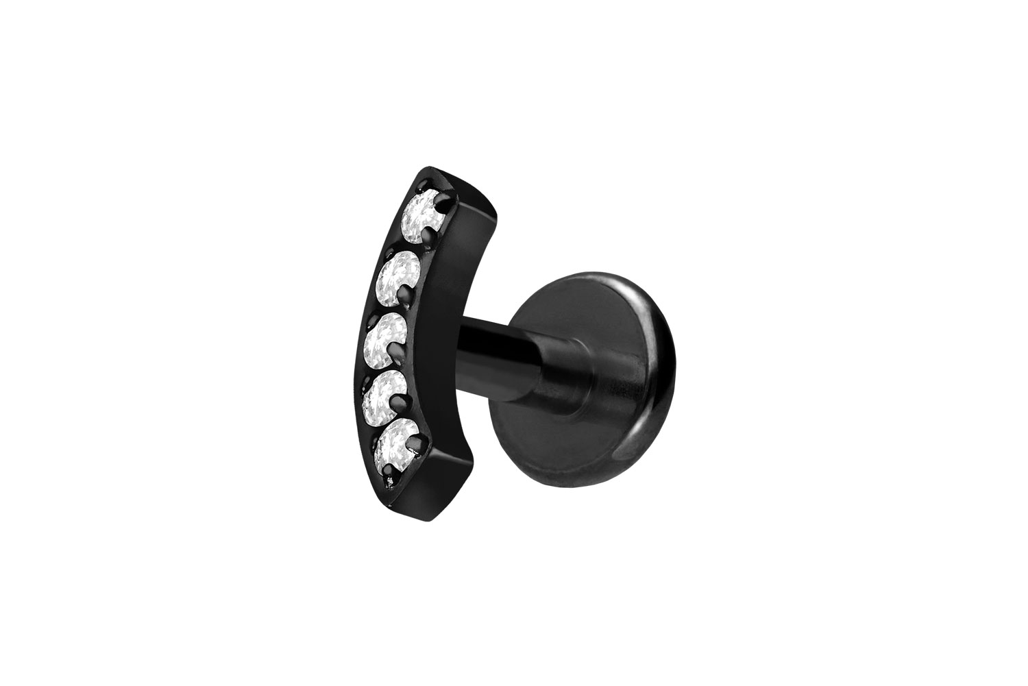Titan Labret Piercing mit Innengewinde BOGEN + 5 KRISTALLE